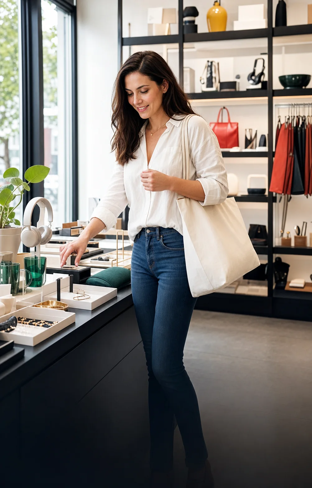 Customer discovering products in a modern lifestyle store